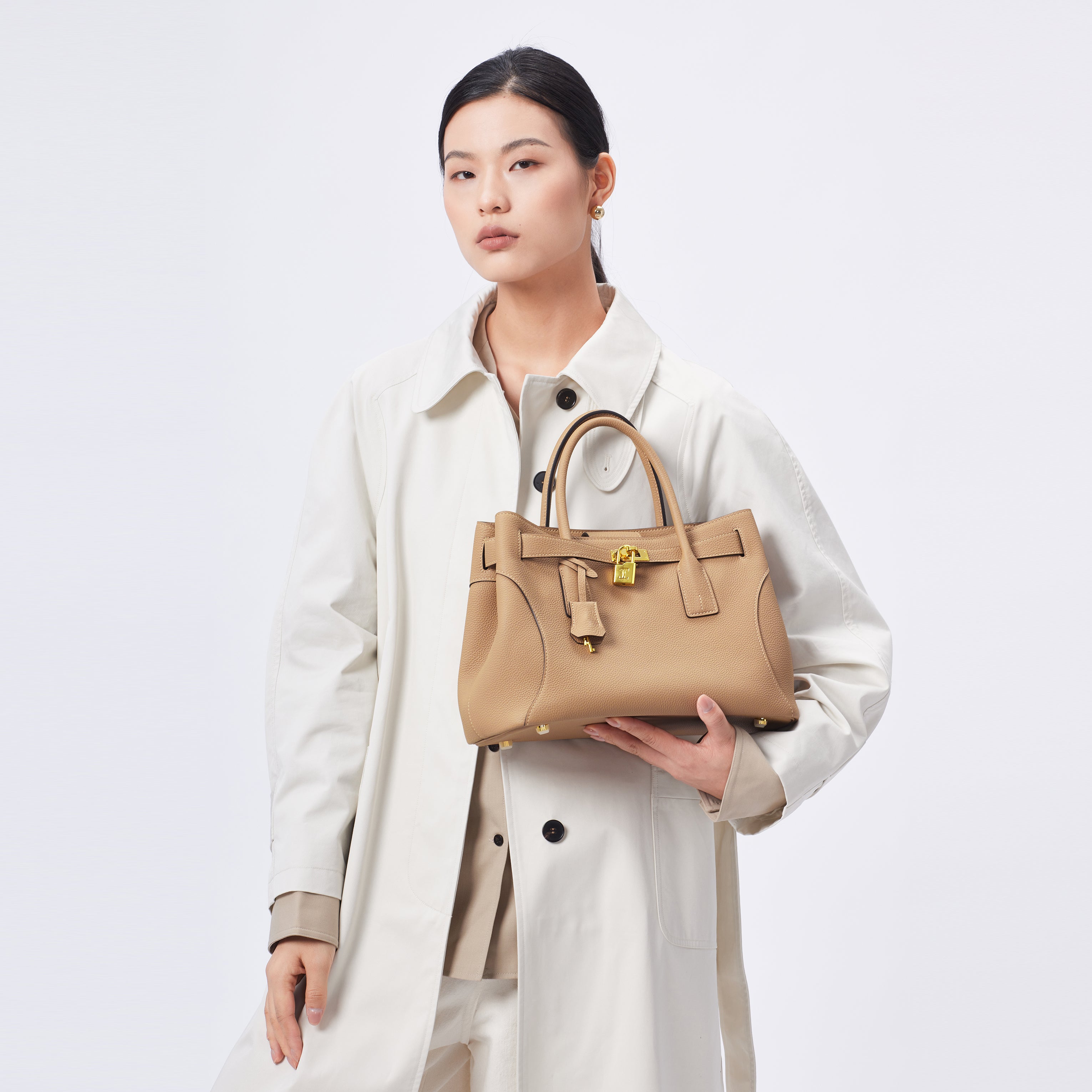 TOGO Leather Designer Tote Bag Milk Tea