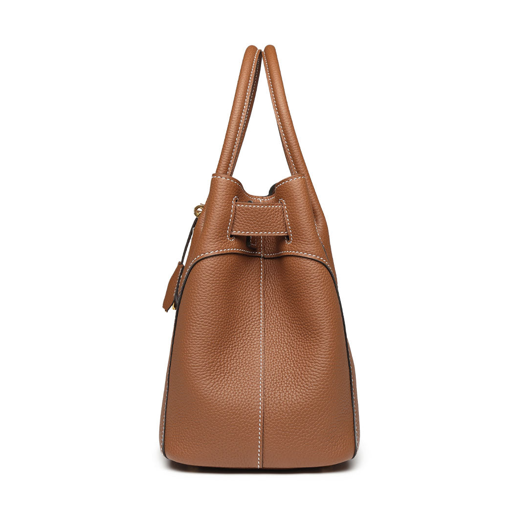 TOGO Leather Designer Tote Bag - Gold Brown